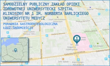 PORADNIA GASTROENTEROLOGICZNA - SAMODZIELNY PUBLICZNY ZAKŁAD OPIEKI ZDROWOTNEJ UNIWERSYTECKI SZPITAL KLINICZNY NR 1 IM. NORBERTA BARLICKIEGO UNIWERSYTETU MEDYCZ - UL. DR. STEFANA KOPCIŃSKIEGO 22,  ŁÓDŹ-ŚRÓDMIEŚCIE