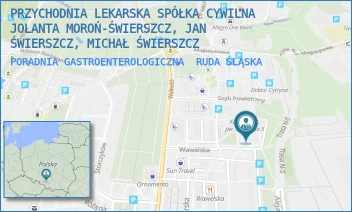PORADNIA GASTROENTEROLOGICZNA - PRZYCHODNIA LEKARSKA SPÓŁKA CYWILNA JOLANTA MOROŃ-ŚWIERSZCZ, JAN ŚWIERSZCZ, MICHAŁ ŚWIERSZCZ - UL. WAWELSKA 7,  RUDA ŚLĄSKA