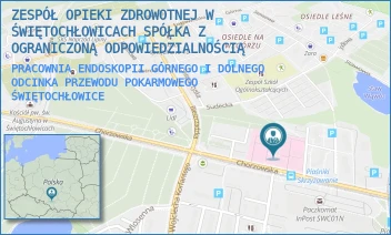 PRACOWNIA ENDOSKOPII GÓRNEGO I DOLNEGO ODCINKA PRZEWODU POKARMOWEGO - ZESPÓŁ OPIEKI ZDROWOTNEJ W ŚWIĘTOCHŁOWICACH SPÓŁKA Z OGRANICZONĄ ODPOWIEDZIALNOŚCIĄ W RESTRUKTURYZACJI - UL. CHORZOWSKA 36,  ŚWIĘTOCHŁOWICE