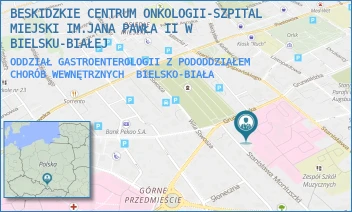 ODDZIAŁ GASTROENTEROLOGII Z PODODDZIAŁEM CHORÓB WEWNĘTRZNYCH - BESKIDZKIE CENTRUM ONKOLOGII-SZPITAL MIEJSKI IM.JANA PAWŁA II W BIELSKU-BIAŁEJ - UL. STANISŁAWA WYSPIAŃSKIEGO 21,  BIELSKO-BIAŁA