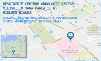 ODDZIAŁ GASTROENTEROLOGICZNY Z PODODDZIAŁEM CHORÓB WEWNĘTRZNYCH - BESKIDZKIE CENTRUM ONKOLOGII-SZPITAL MIEJSKI IM.JANA PAWŁA II W BIELSKU-BIAŁEJ - UL. STANISŁAWA WYSPIAŃSKIEGO 21,  BIELSKO-BIAŁA
